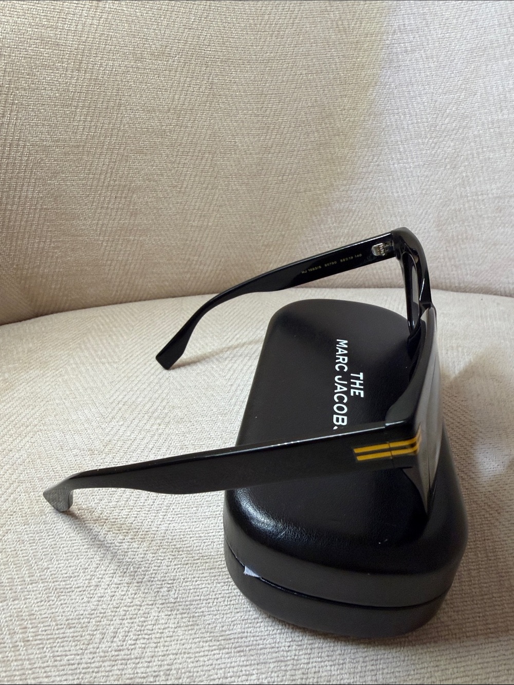 Marc Jacobs Black Rectangular Sunglasses with Gold Accents - Picture 6 of 9